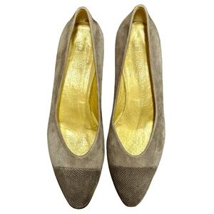 Bruno Magli Taupe Suede & Leather Cap Toe Pumps – Size 7.5B – Made in Italy